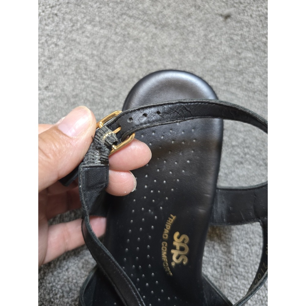 SAS Women's Black Sandals 10  M Tripad Comfort Adjustable Strap Slingback Wedge - Picture 7 of 10